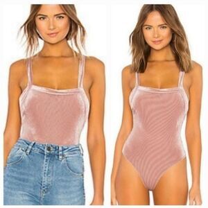 NEW Revolve Privacy Please Nola Ribbed Velvet Bodysuit in Mauve Pink Size XS
